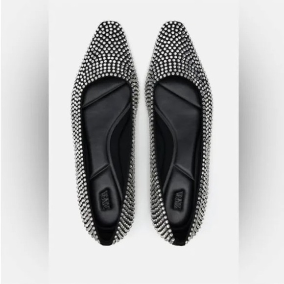 ZARA rhinestone embellished Black and Silver pointed Flats size 39 - Picture 7 of 14